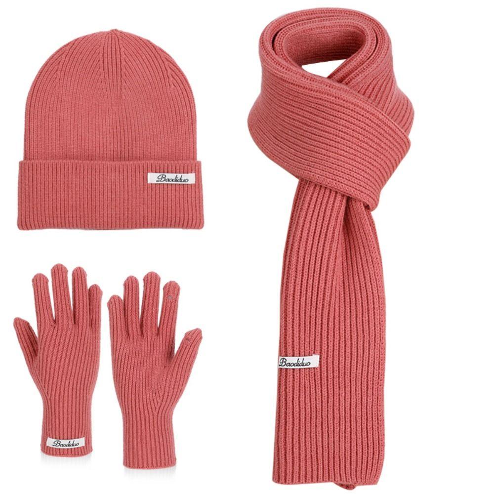 Solid Color Hat Scarf Gloves Set Warm Winter Beanie Hat Neck Warmer Thermal Knit Cap Hiking
