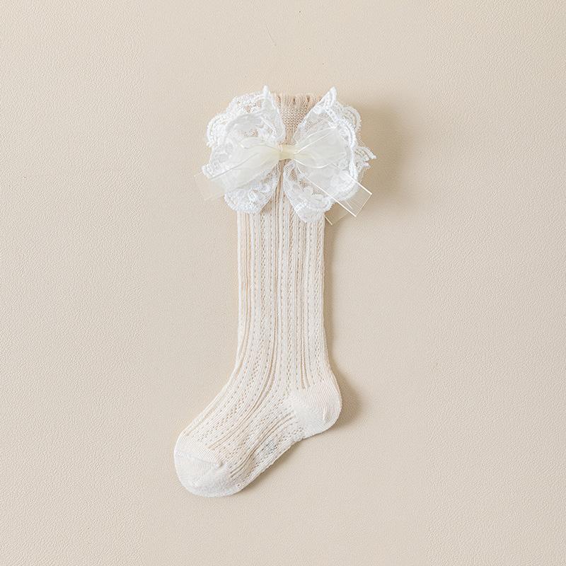Cute Lace Bow Baby Girl Stockings Spring Summer Mesh Breathable Calf Socks Korean Kids Cotton Thin Middle Tube Socks
