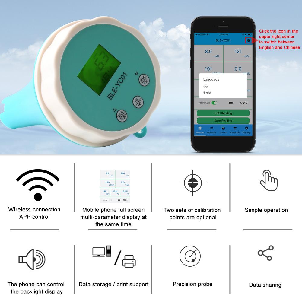 6-in-1 Intelligenter Schwimmbecken-Wasseranalysator PH CL TDS EC ORP TEMP Tester APP Online-Monitor Wasserqualitätsprüfer