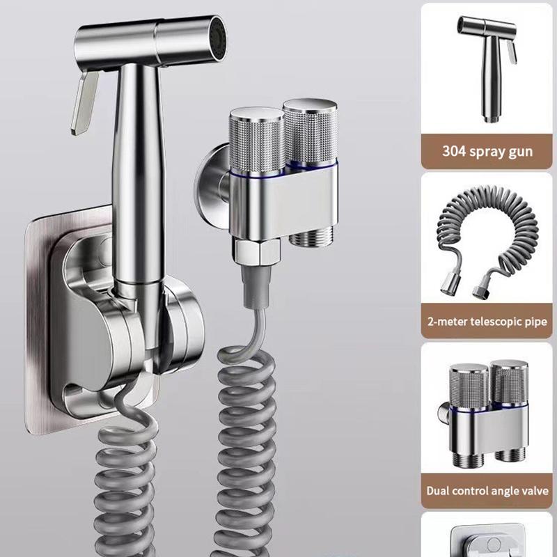 Handheld Bidet Sprayer 1-in-2-out Dual Control Valve For Toilet Extra Long Hose High Pressure Bathroom Spray Gun Kit For Bidet