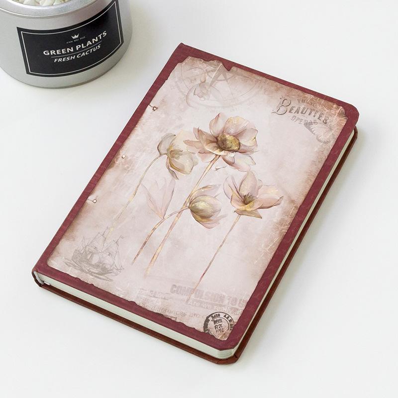 Retro Fashion Hardcover Color Inner Page Dream Falling Color Page Hard Notepad Diary Diary Notebook (as the picture,19*13cm)