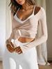Dames Wrap Tie Croptop Lange Mouw Lichtgewicht Ballet Pilates Shirt