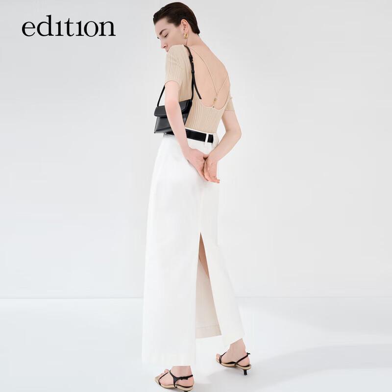 Edition Women's Knitted Ballet Collar Backless Beaded Short Sleeve Top