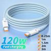 120W 10A Fast Charger for IPhone17 16 15 Pro Max USB Type C Charger Cable for Xiaomi Huawei Samsung Dual Type C Data Transfer Line