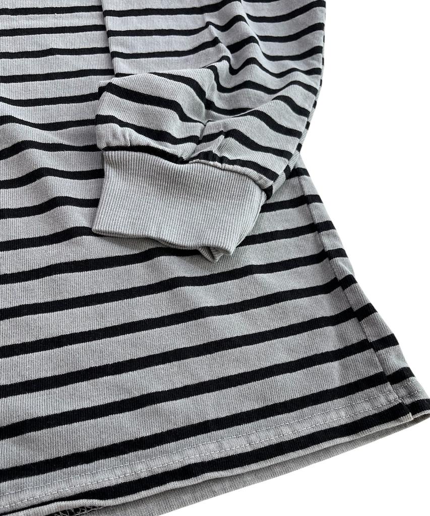 SK8ER ROCK Pigment 88 Stripe Rugby Shirt ((Gray*Black))