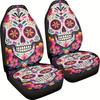 2Pcs Day Of The Dead Skull Flowers Car Seat Covers Universal Fit, Accesorios Para Carro, Car Seat Covers Full Set, Car Stuff