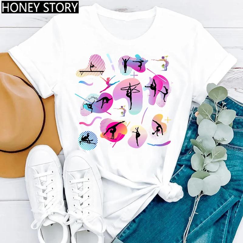 Gymnastik Ballerina Tänzerin T-Shirt Aquarell Gymnastik Ballett Tänzerin Druck T-Shirt Frauen Grafik T-Shirts Ästhetische Kleidung