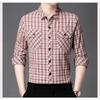 Men's Plaid Cotton-Linen Long Sleeve Shirt Casual Button-Down Top with Pockets 2.