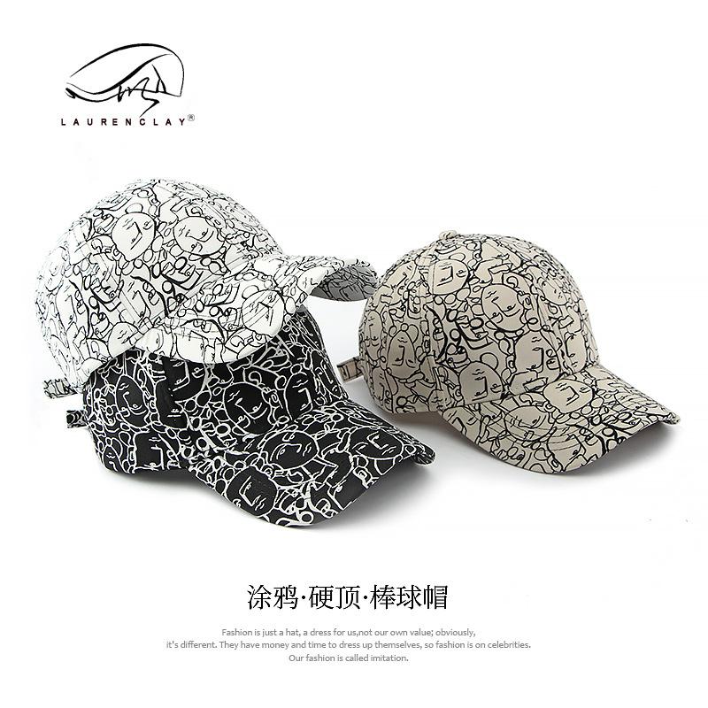 

Retro personalized cap men s spring and summer new hat women s hardtop baseball cap graffiti sun protection visor tide Adjustable чорний