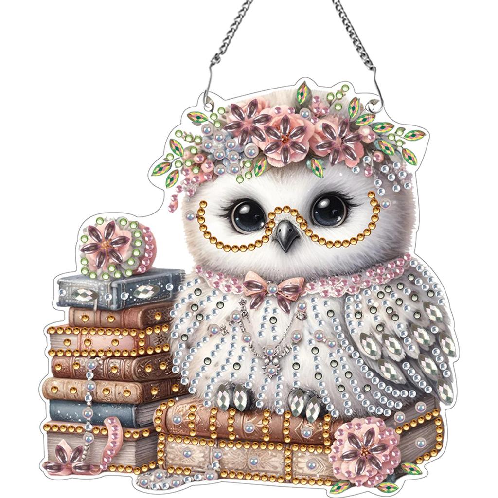 Double Sided Acrylic Owl 5D DIY Diamond Painting Dots Pendant Rhinestone Diamond Art Pendants for Garden Window Decor