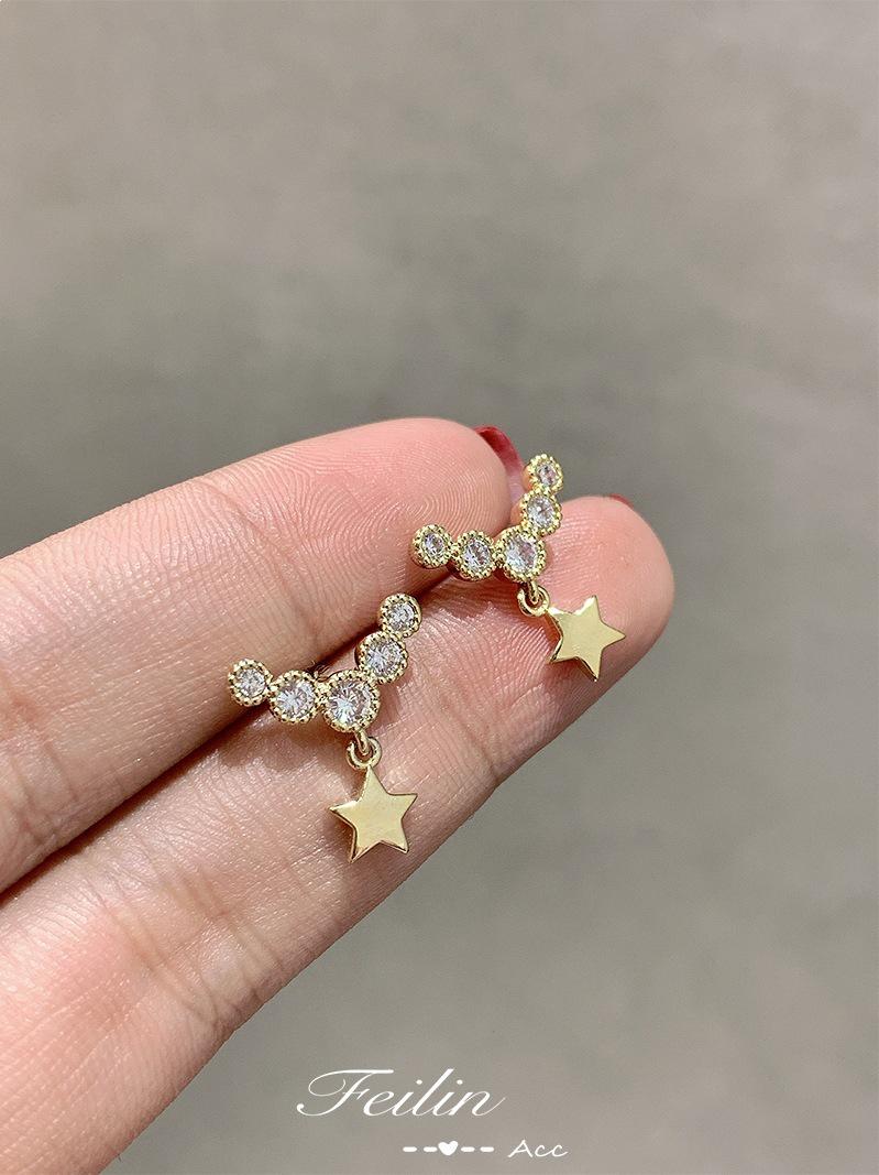 14K Gold-Plated Sterling Silver Star Stud Earrings – Artistic, Retro, and Cute 925 Silver
