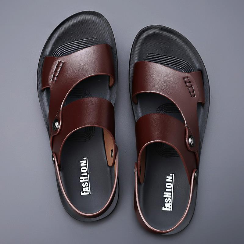 

Leather sandals men s summer 2025 new non-slip soft-soled cool breathable slippers large size casual outer wear beach shoes tide 44