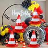 4pcs Traffic Cone Racing Aluminum Foil Balloons, Racing Theme Sports Activity Traffic Toys, Parking Lot Sign Birthday Party