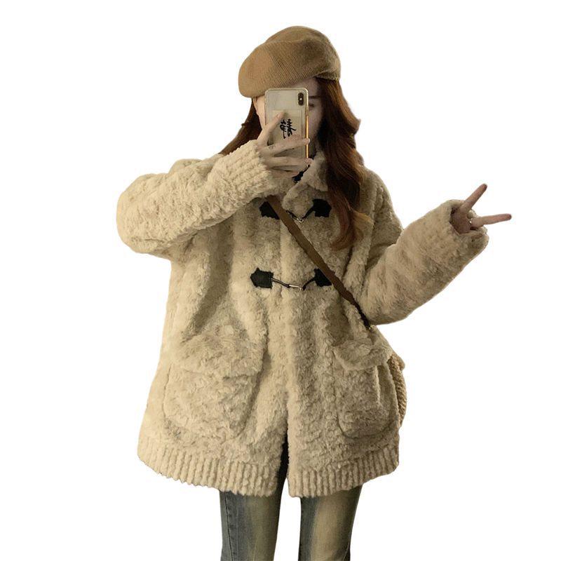 Women's Spring/Summer Korean-Style Loose Lamb Wool Coat - Thick, Warm, and Slimming