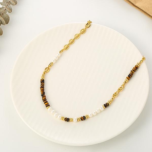 Tiger Eye & Pearl Clavicle Necklace - Luxurious, Versatile, Vintage Pendant for Summer