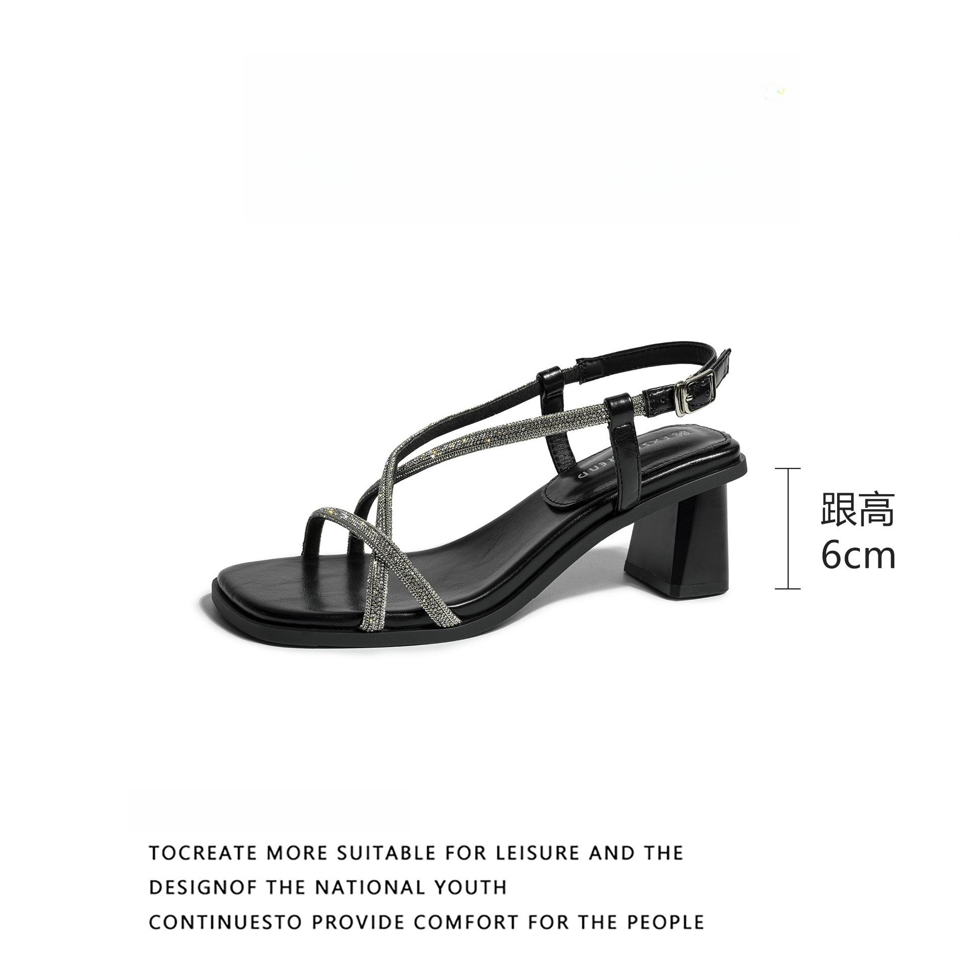 

Soft leather version~ Sandals women s summer 2025 new French high-end women s fairy style beautiful high heels 35 чёрный