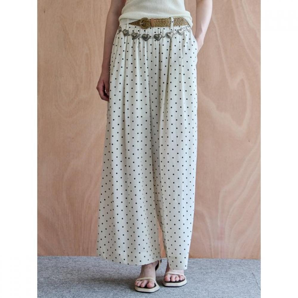 MAXZA Dot Linen Blend Wide Banding Pants  Belt Set 