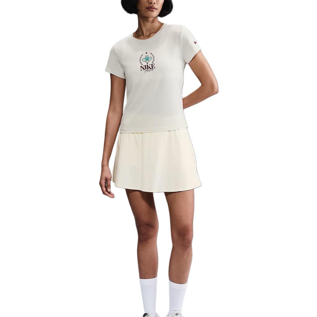 Nike Slam Tričko s kulatým výstřihem Pohodlný Slim střih Krátký rukáv Dámské topy Světle slonová kost HJ3817-110