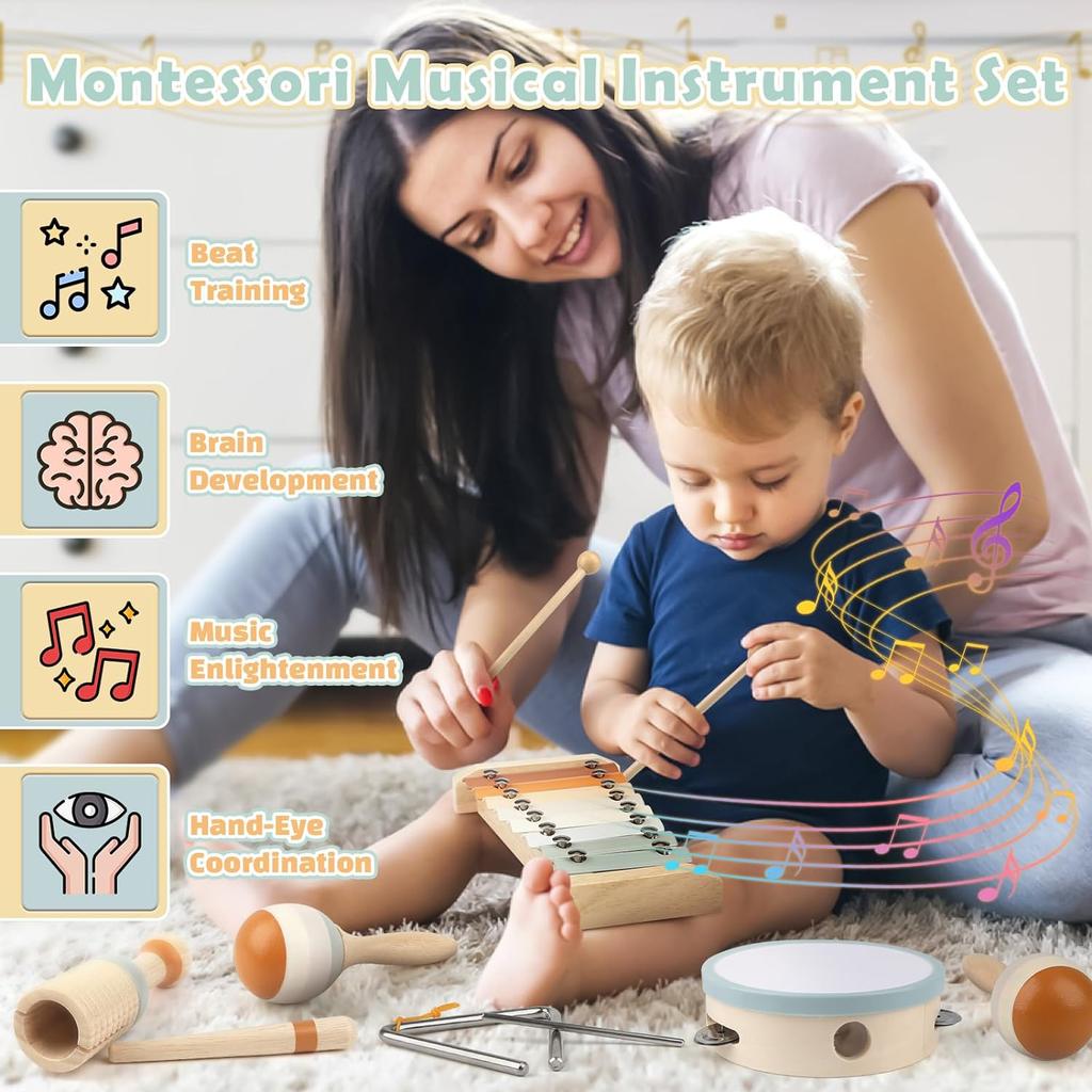 Educational Baby Musical Instruments Montessori Wooden Toys,Percussion Xylophone Set for Toddlers,Preschool Gifts