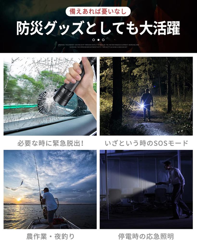 XHP160 LED Powerful Lumens with 7 Lighting Modes 3 Main Bulbs 4 COB Powerful Handheld Compatible with IPX6 Aluminum Battery Level Ideal for Disaster