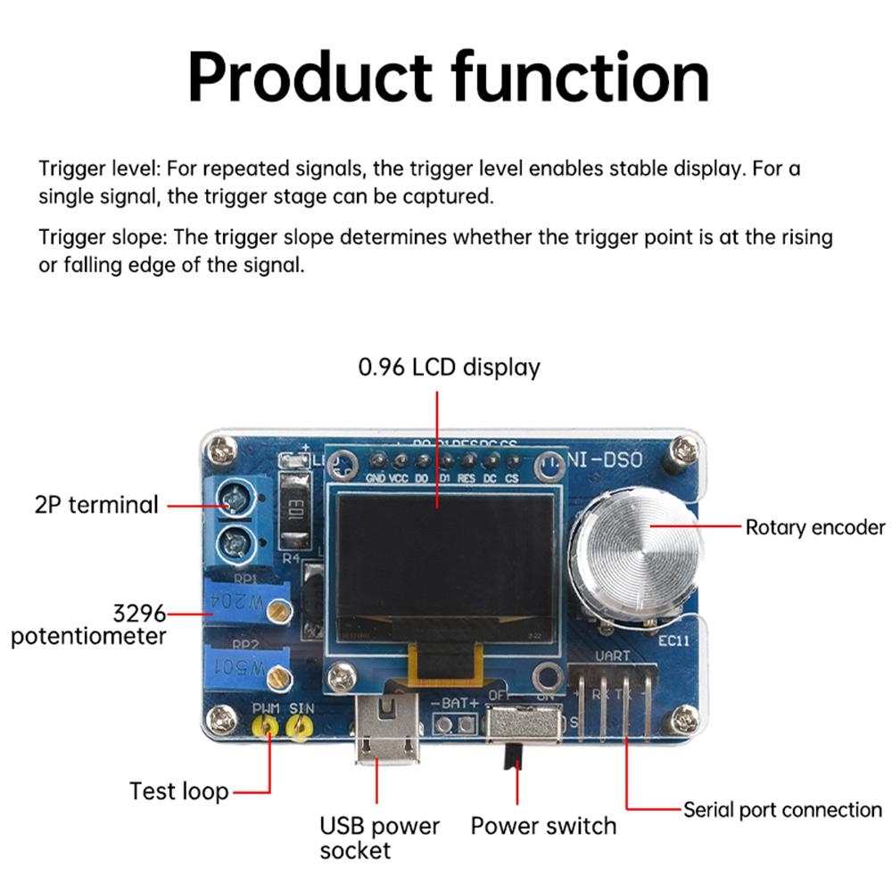0.96-inch DOS LCD Oscilloscope Kit DC 5V BSTC Microcontroller Electronic DIY Components Micro USB Interface