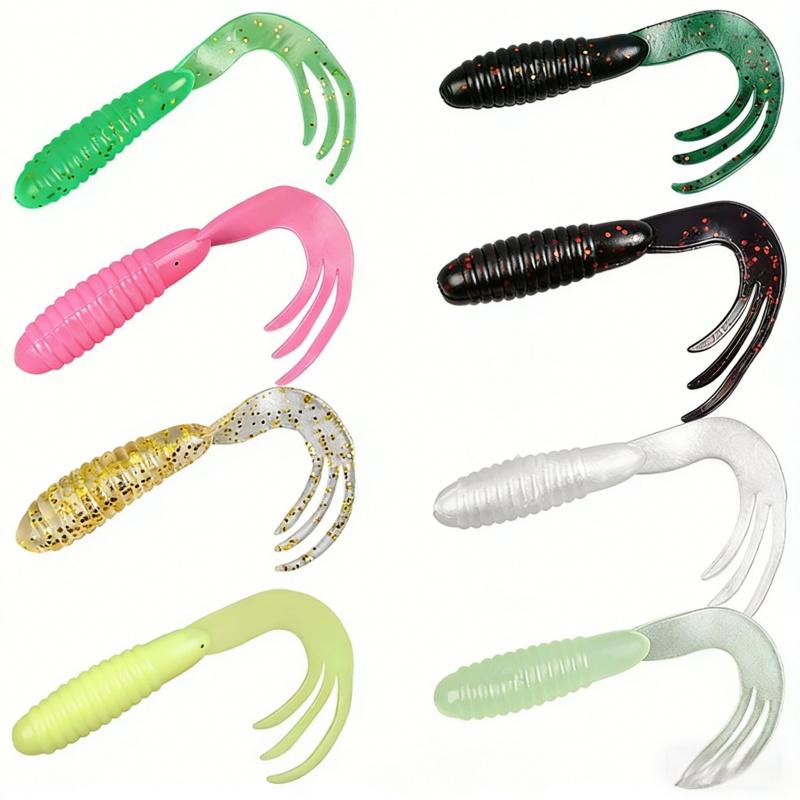 4-6.5cmLure Soft Bait Set80PCSThree-pronged Tail Curled Tail Maggot Bionic Fake Bait for Bass and Pike Specialized Lure