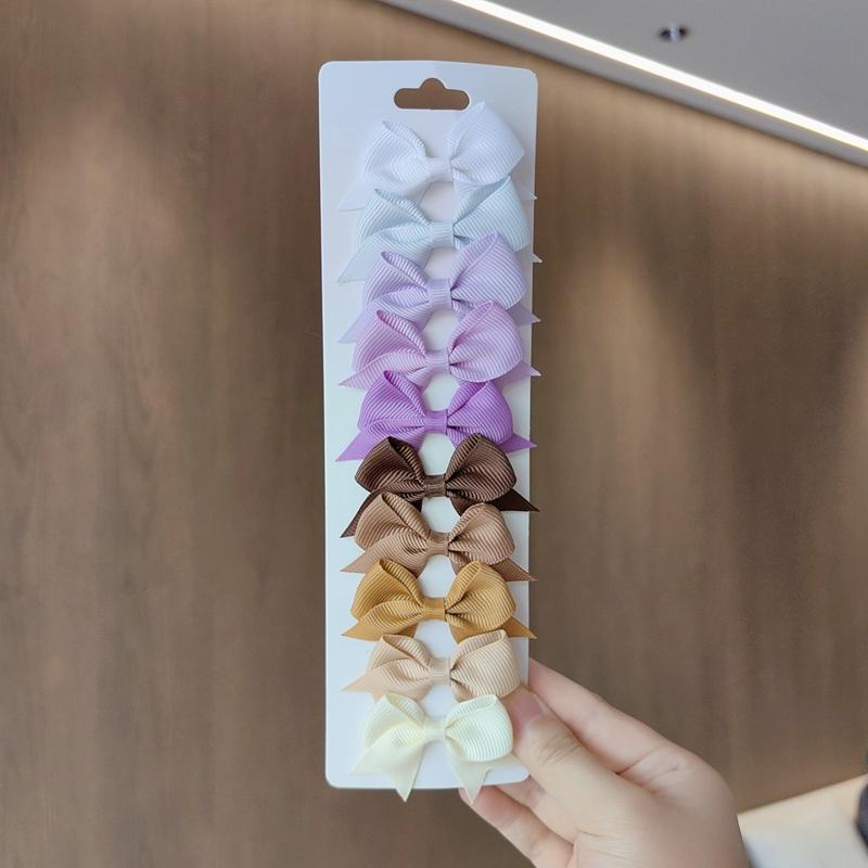 10Pcs/Set Colorful Grosgrain Ribbon Bow Hair Clip Girls Lovely Cheer Bowknot Hairpin Barrettes Headwear Baby Hair Accessories