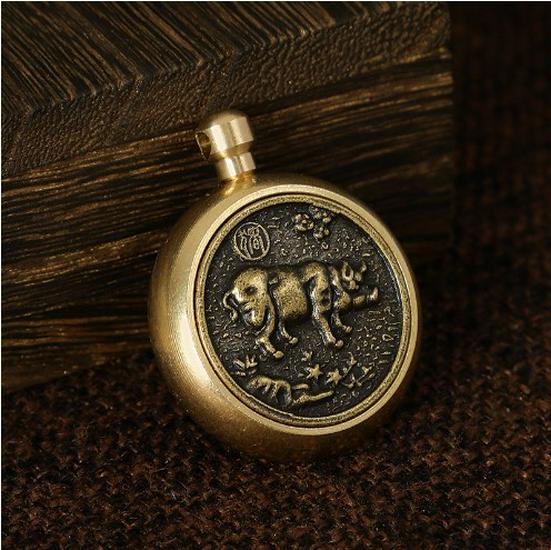 Brass Zodiac Fortune Keychain with Rotating Pendant and Handle