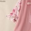 ZANZEA Women Casual V-Neck Floral Print Splice 3/4 Sleeve Loose Blouse