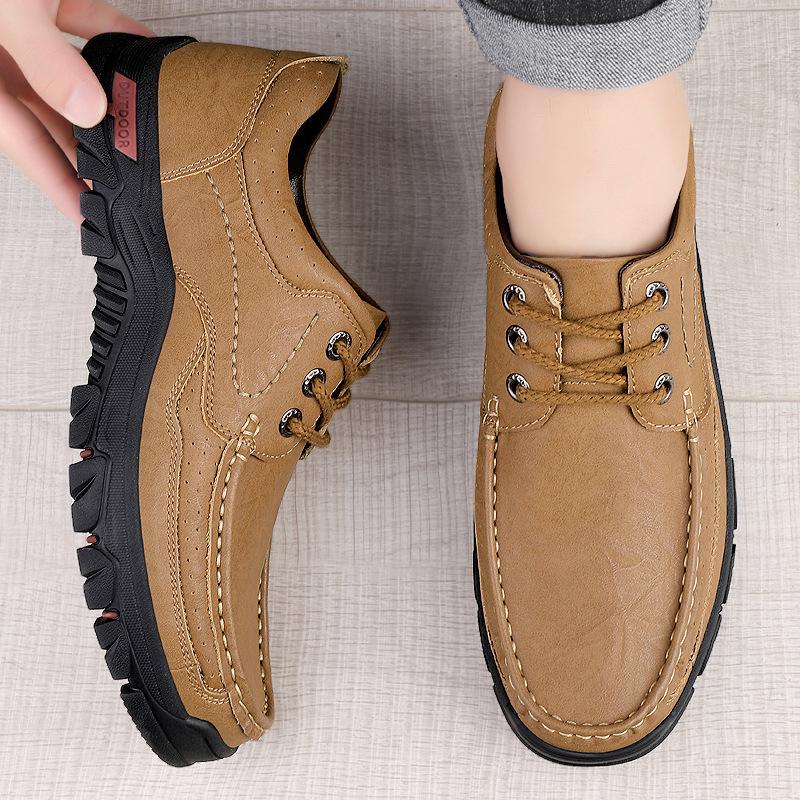 Large Size Men's Shoes Platform-soled Wear-resistant Outdoor Hiking Shoes Men's Leather Shoes Genuine Leather First Layer Cowhide Men's Leather Shoes