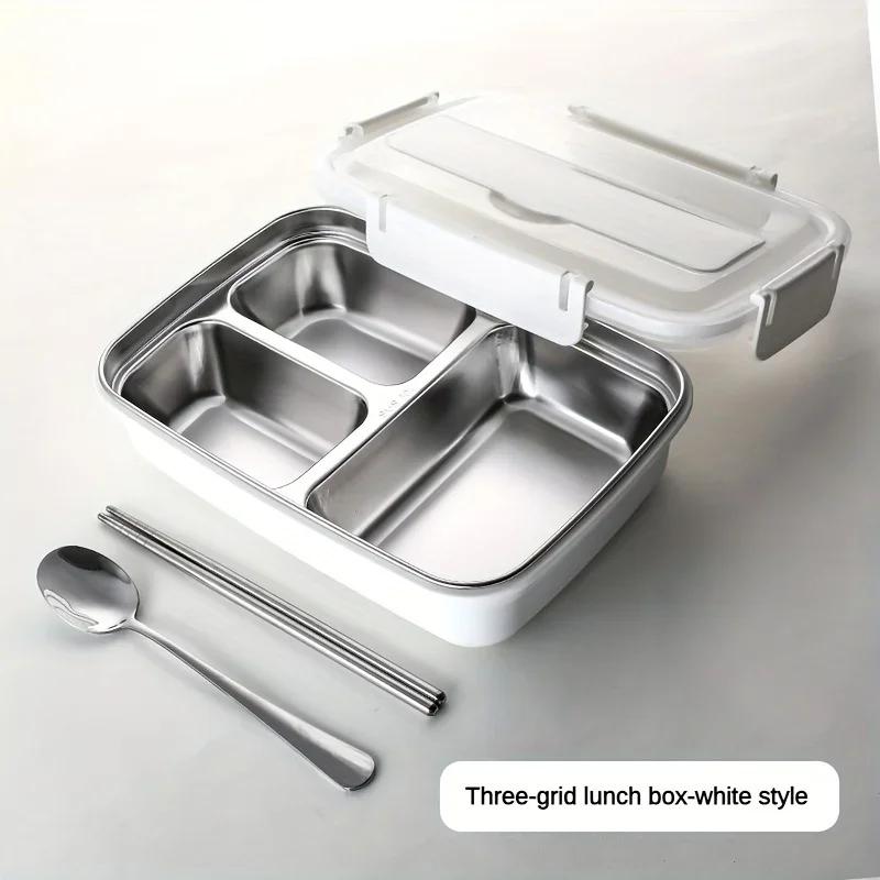 Leak-Proof Stainless Steel Lunch Box with 3 Compartments - Durable Easy-Clean Bento Container for Students & Office Workers