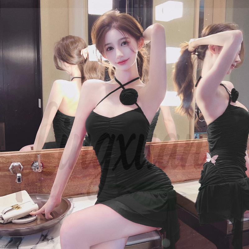 

Floral Mesh Tassel Bodycon Halter Dress Small чорний