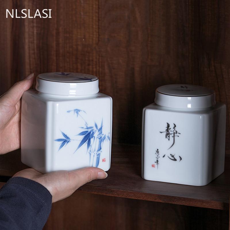 Creatividad Forma Cuadrada Cerámica Lata de Té Portátil Tarro Sellado Cajas de Té Organizador de Especias Dulces Café Fruta Seca Tanque de Almacenamiento