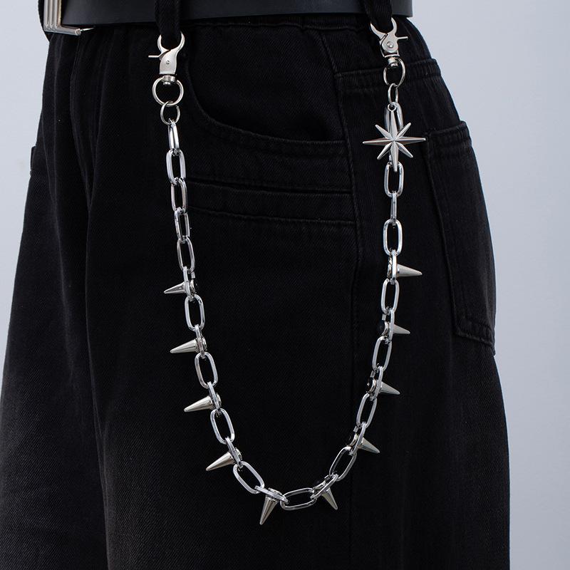 Exaggerated Double Trouser Chain Gun Black Star Spiked Waist Chain Male Punk Style Jeans Chain