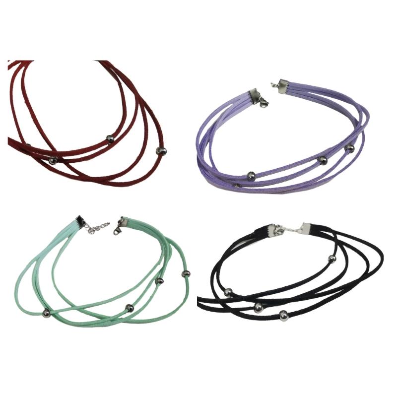Colier choker cu mărgele din oțel titan, simplu, cu șnur din piele întoarsă, lanț pentru claviculă, bijuterii de petrecere, colier guler dulce și cool