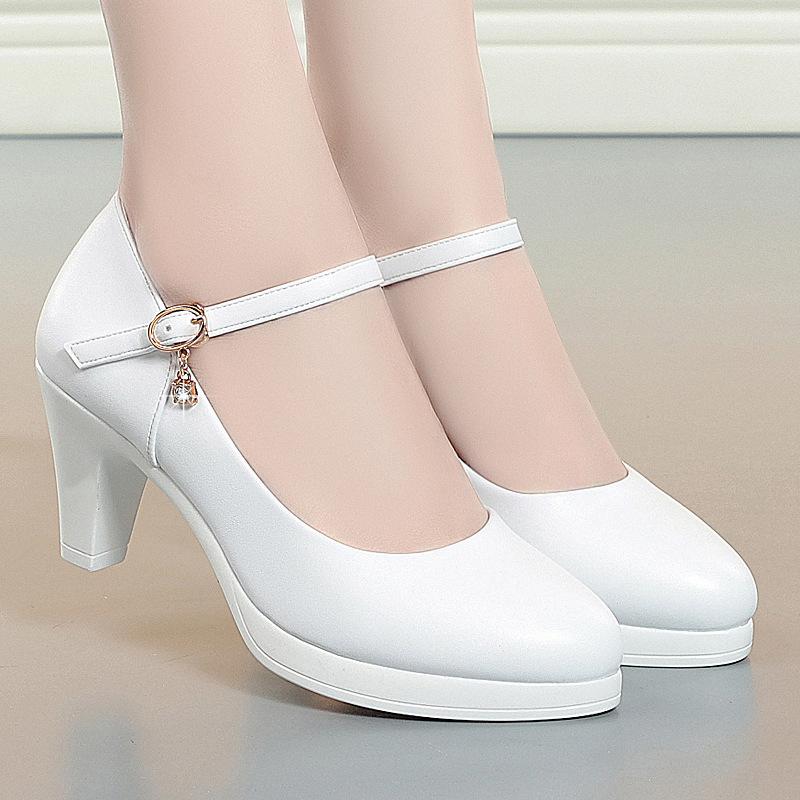 6.5cm Breathable Fashion Soft Leather Silver Red Wedding Shoes Woman Med Block Heels 2025 Platform Pumps Women for Office Mom