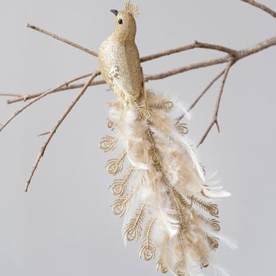 Glitter Christmas Peacock Ornaments Realistic Handmade Feather Birds Decor Simulation Bird Faux Peacock Feather