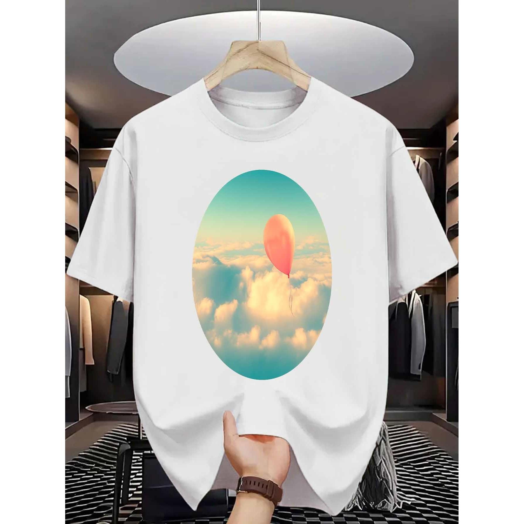 Balloon Graphic Tee Men s Pure Cotton Crew Neck T-Shirt Breathable Casual Print S