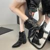 Autumn Winter Women Western Cowboy Boots Vintage Pointed Toe Shoes Ladies Thick Heel Short Botas Zapatos De Mujer