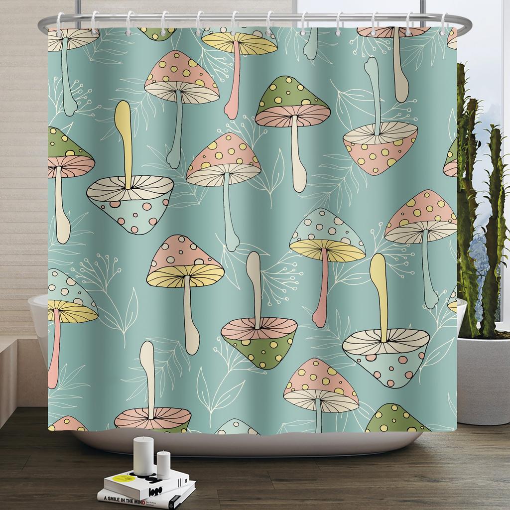 Vintage Rainbow Mushroom Shower Curtain Funny 70S 80S Retro Trippy Abstract Boho Floral Hippy Waterproof Bathroom Curtain Decor