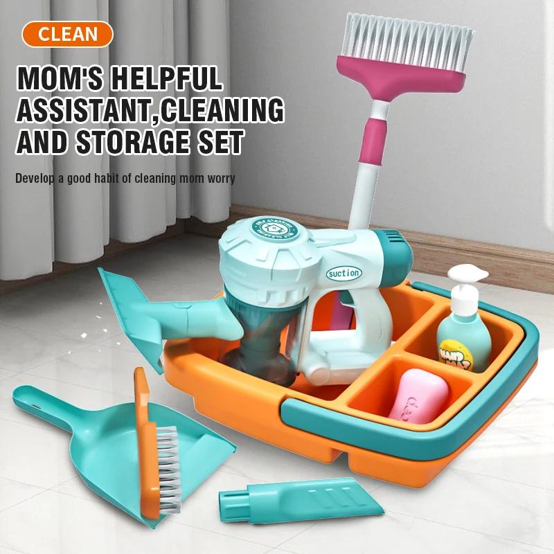 Non-Toxic Preschool Detachable Cleans Set Pretend Play Toy Realistic Electric Vacuum Cleaner Cleaning Carts Toys For Kids Christmas Gifts