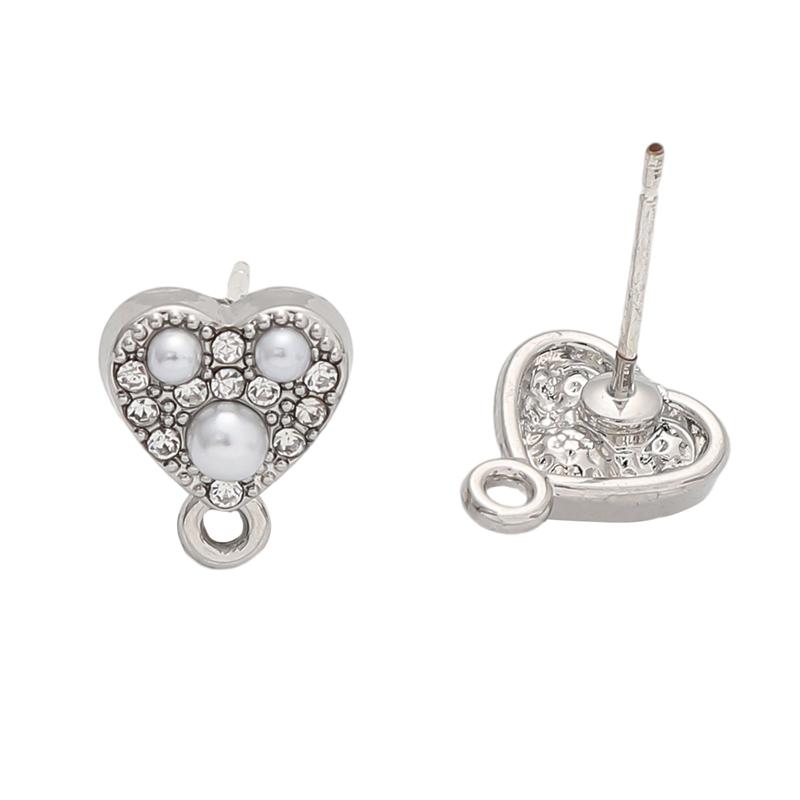 1pair/bag Alloy Shell Imitation Cat Eye Pearl Heart with Diamond Earrings for DIY Jewelry Making