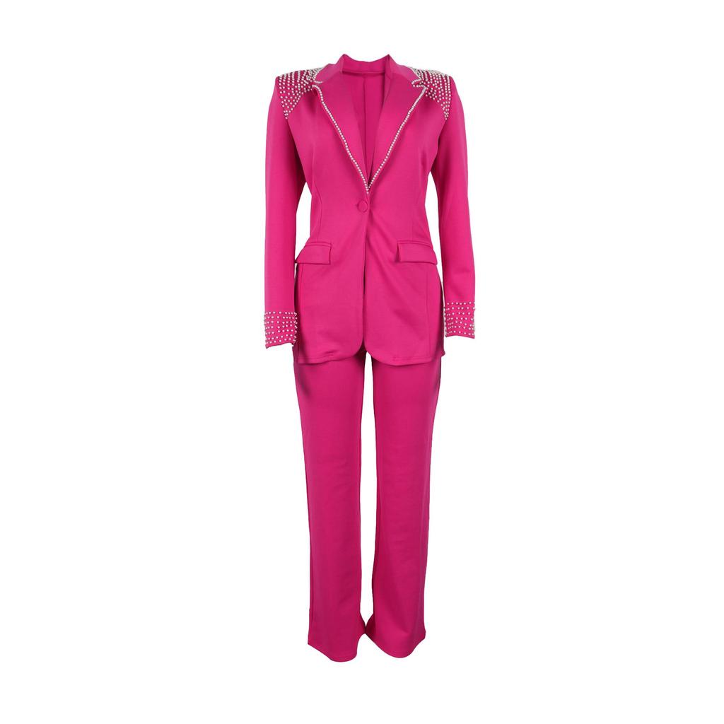 European & American Style Pearl Long Sleeve Slim Fit Stretch Suit Set