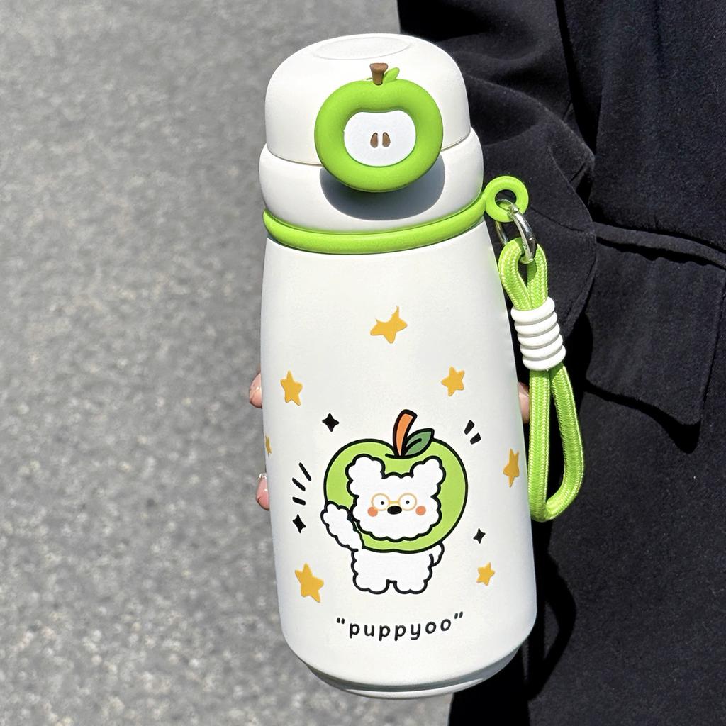 Water Bottle Cute Apple Dog Cartoon Thermos Cup Sturdy Lifting Ring Easy To Carry a Cup Double Drinking Cup