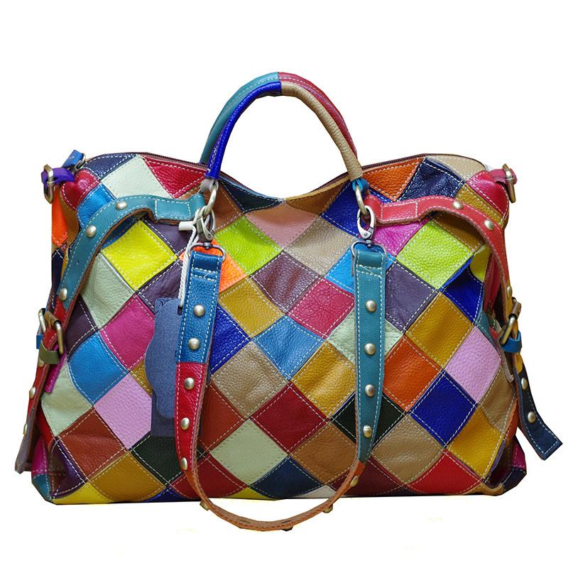 Kožená taška náhodná barva kostkovaná taška crossbody kabelka národního stylu