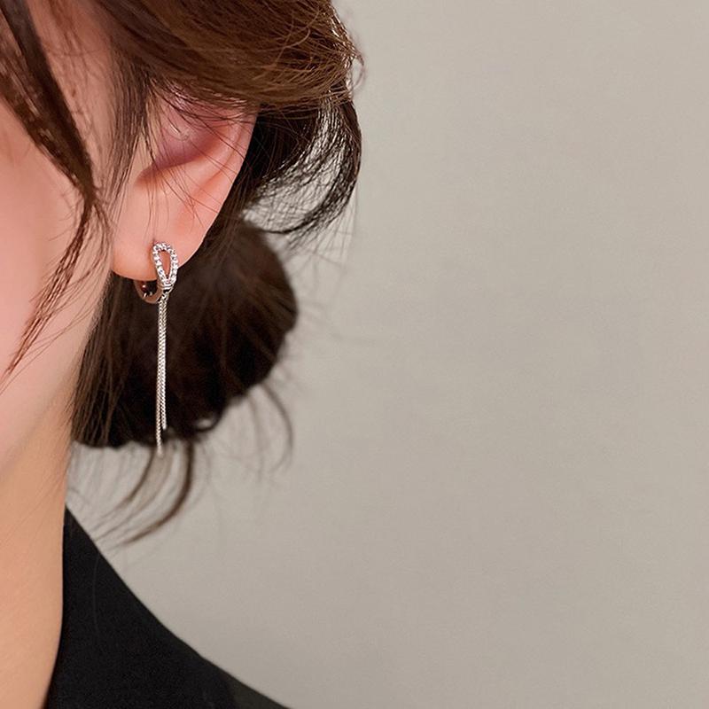 PONYKISS Sterling Silver Zircon Knot Tassel Hoop Earrings for Women Trendy Geometric Fine Minimalist Accessories