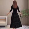 Spring and Autumn New Elegant High-Grade Velvet Floral Printed Dress European and American Style Long Sleeve Waist-Tight Bottoming Dress Dress