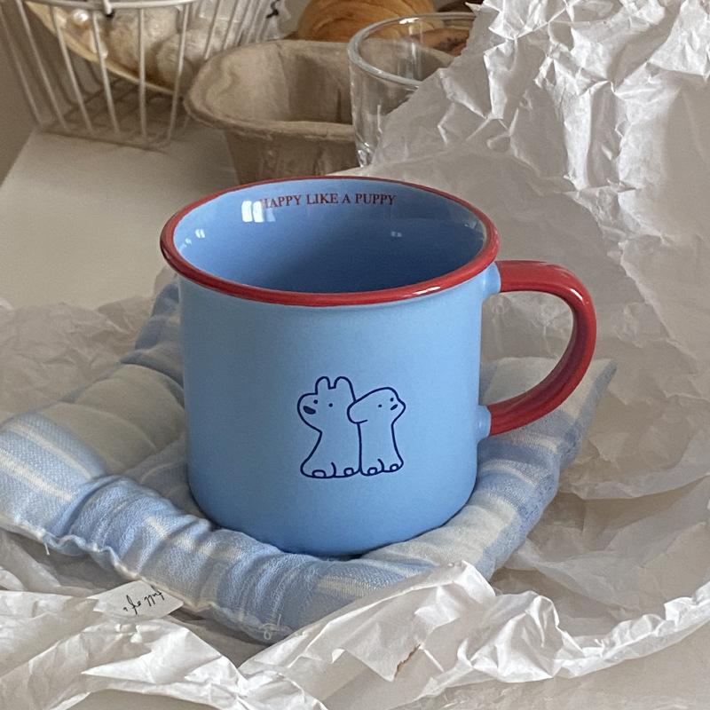 

Homemade Niche Simple Blue Lines Puppy Flip Contrasting Color Couple Coffee Cup Water Cup 270Ml 270ml
