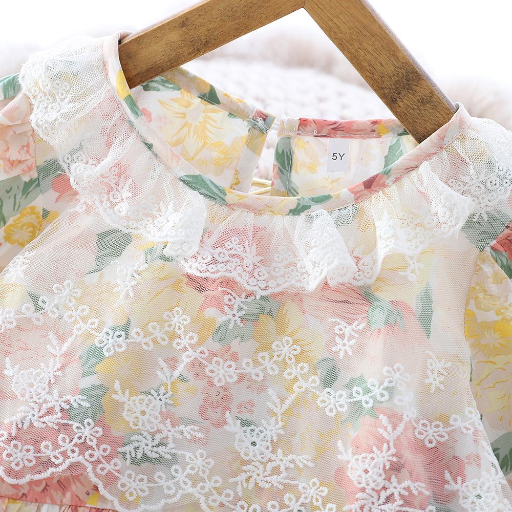 Korean Style Girls' Retro Lace Princess Dress - Elegant Long Sleeve Birthday Dress