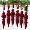Retro Icicle Hanging Decorations 6Pcs Christmas Flocked Pendant with Lanyard, Creative Tree Hanging, French Vintage Style Baubles Shape Ornaments for